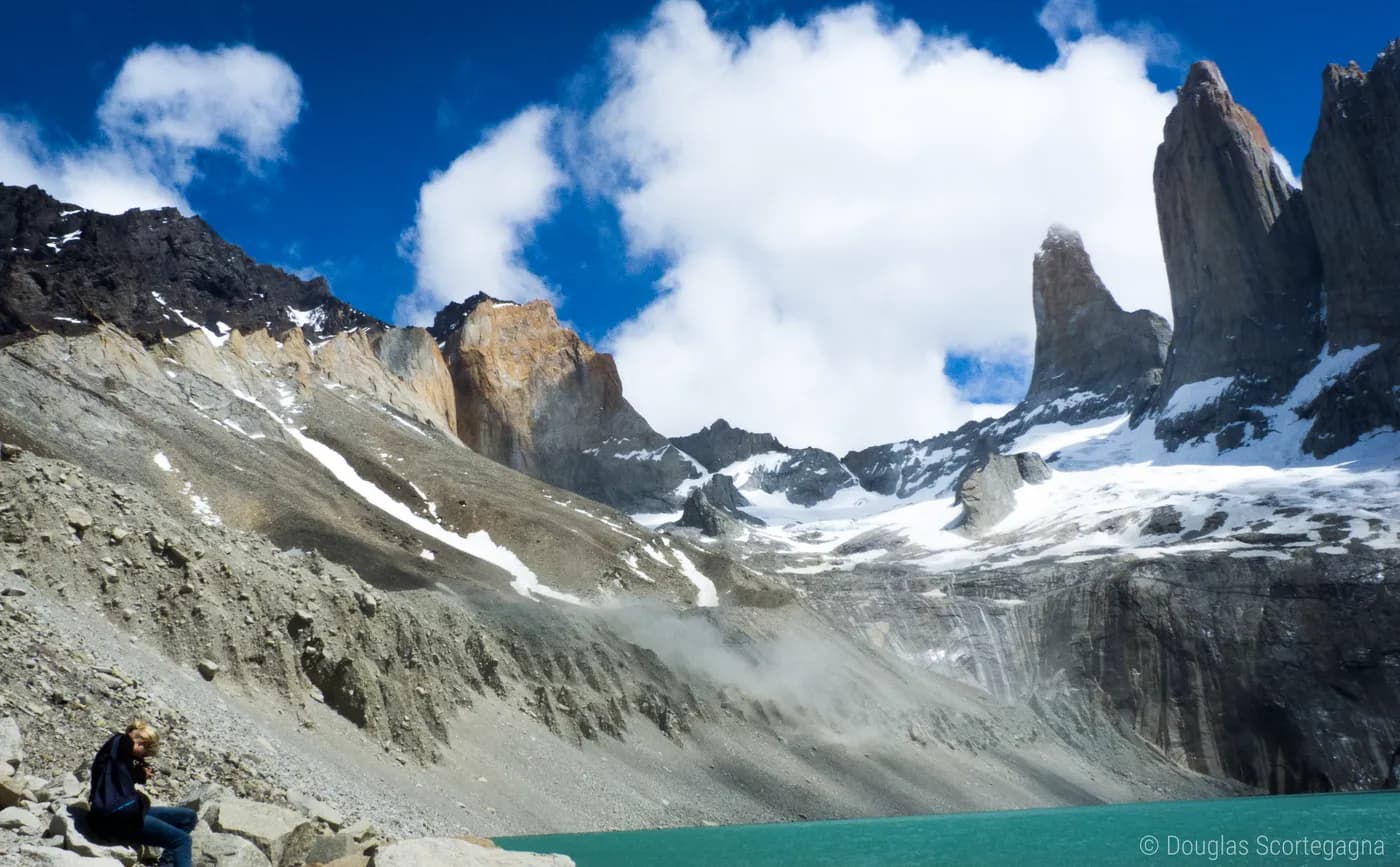 Mountain peaks and a glacial lake in Torres del Paine